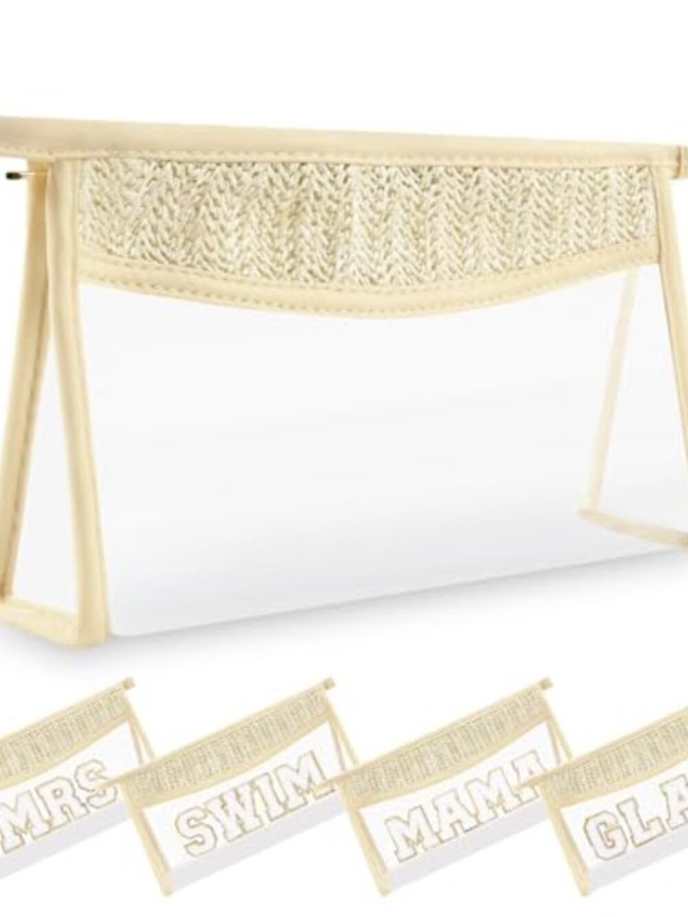 Boho Clear PVC Cosmetic Bag Chenille Letter Patch TSA Travel Pouch